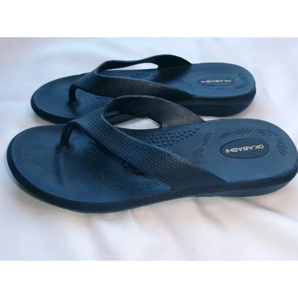 Okabashi Women's Flip Flop Sandals Navy Comfort Massage M/L 8-9 USA